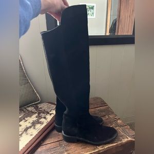 Knee high black suede boots